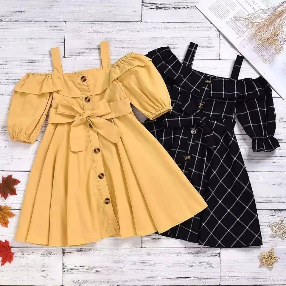 Girls' Off-Shoulder Bow Dress