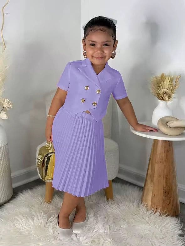 Girls' Elegant Pleated 2-Piece Outfit Set