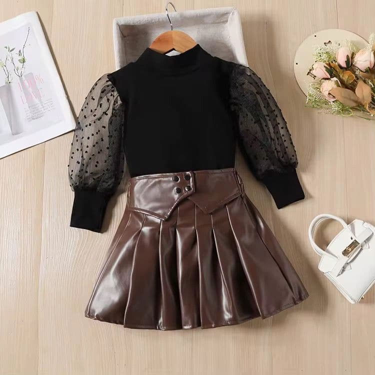 Girls' Leather Bloom Skirt Set